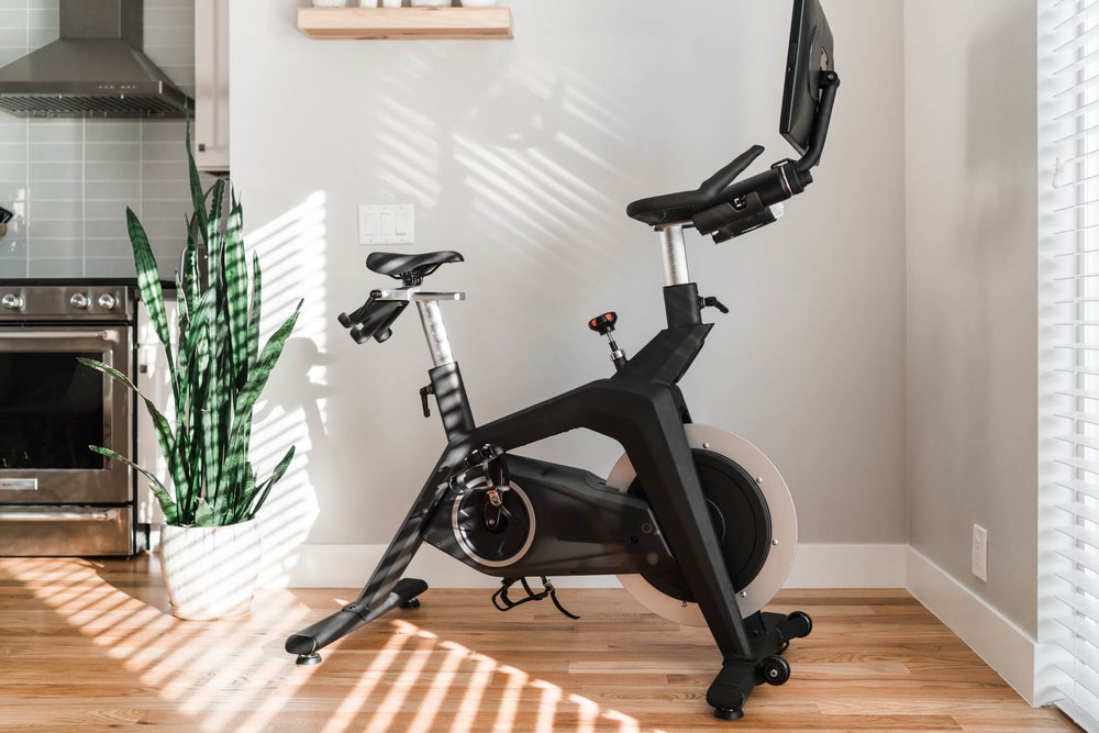 Folding stationary bike, a great piece of compact home gym equipment.