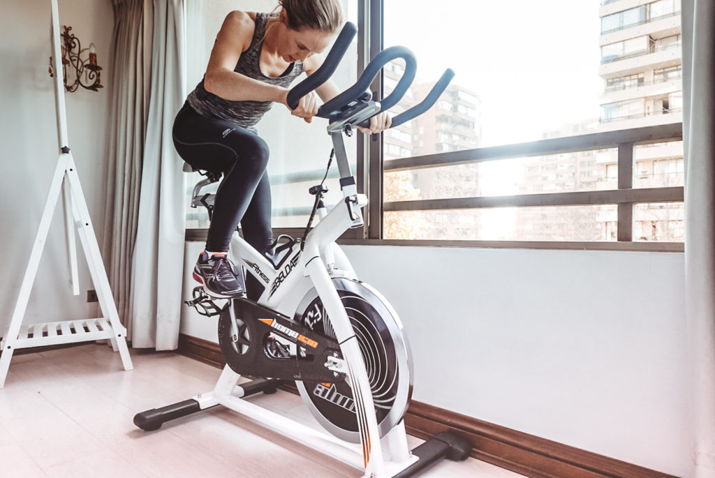 Pictured: Spin bike by window.